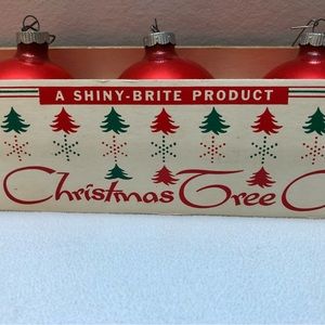 Vintage Shiny Brite Red Jumbo Fanci-Pac Long Christmas Tree Box Glass Ornaments